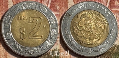 Мексика 2 песо 2021 года, KM# 604, 196s-074
