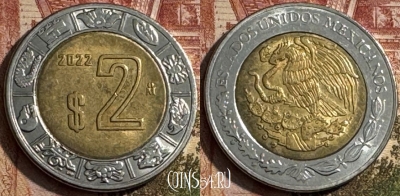 Мексика 2 песо 2022 года, KM# 604, 185s-118