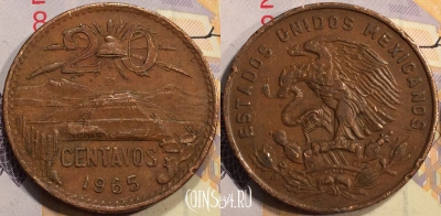 Мексика 20 сентаво 1965 года, KM# 440, 129-118