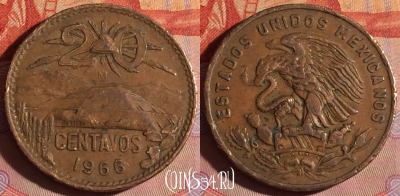 Мексика 20 сентаво 1966 года, KM# 440, 267f-076