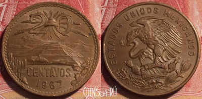 Мексика 20 сентаво 1967 года, KM# 440, 071b-137