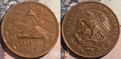Мексика 20 сентаво 1967 года, KM# 440, a091-120