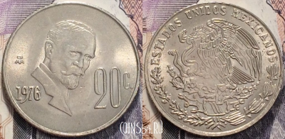 Мексика 20 сентаво 1976 года, KM 442, 117-053