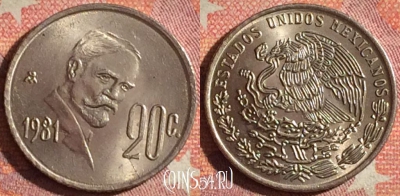 Мексика 20 сентаво 1981 года, KM# 442, 379-009