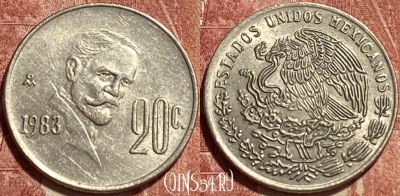 Мексика 20 сентаво 1983 года, KM# 442, 379q-064 ♛