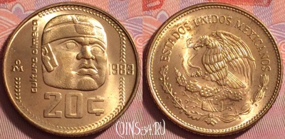 Мексика 20 сентаво 1983 года, KM# 491, UNC, 049k-058
