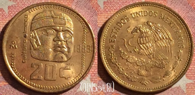 Мексика 20 сентаво 1983 года, KM# 491, UNC, 066i-011