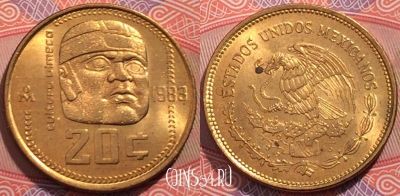 Мексика 20 сентаво 1983 года, KM# 491, UNC, 245-040