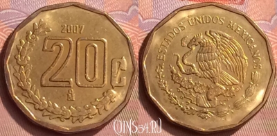 Мексика 20 сентаво 2007 года, KM# 548, 056l-023