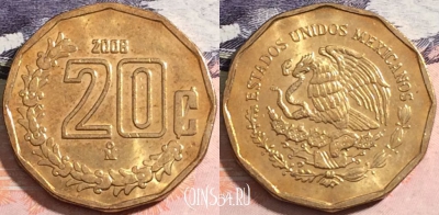 Мексика 20 сентаво 2008 года, KM# 548, 164-133