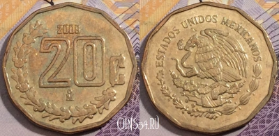 Мексика 20 сентаво 2008 года, KM# 548, 198-140