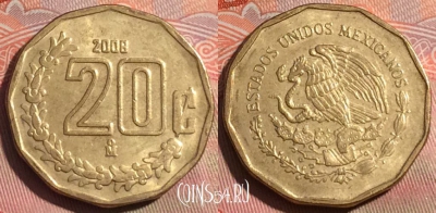 Мексика 20 сентаво 2008 года, KM# 548, 249a-094