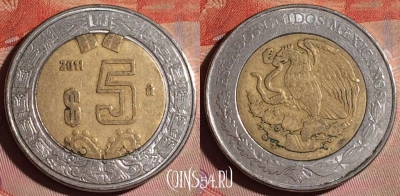 Мексика 5 песо 2011 года, KM# 605, 150f-144
