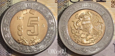 Мексика 5 песо 2017 года, KM# 605, UNC, 161-063