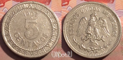 Мексика 5 сентаво 1907 года, KM# 421, 102c-119