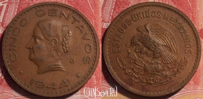 Мексика 5 сентаво 1944 года, KM# 424, 072b-004