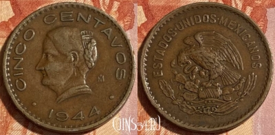 Мексика 5 сентаво 1944 года, KM# 424, 465q-058