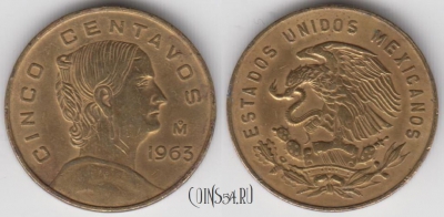 Мексика 5 сентаво 1963 года, KM 426, 125-033