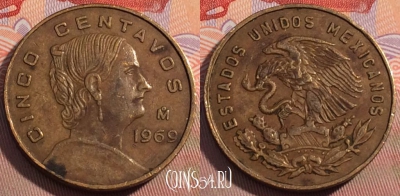 Мексика 5 сентаво 1969 года, KM# 426, 104c-031