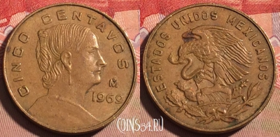 Мексика 5 сентаво 1969 года, KM# 426, 214a-010