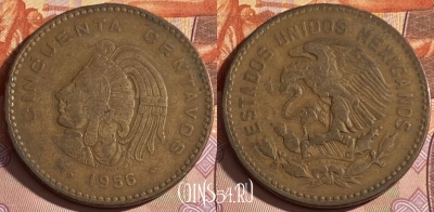 Мексика 50 сентаво 1956 года, KM# 450, 310p-048