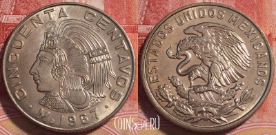 Мексика 50 сентаво 1967 года, KM# 451, 254-091