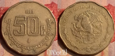 Мексика 50 сентаво 1993 года, KM# 549, 404-136