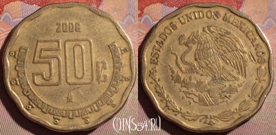 Мексика 50 сентаво 2008 года, KM# 549, 330g-015