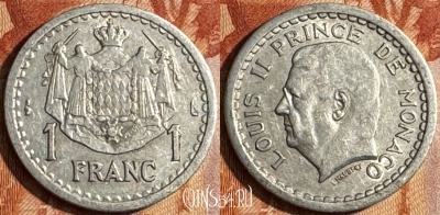 Монако 1 франк 1943 года, KM# 120, 155s-029 ♛