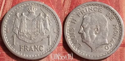 Монако 1 франк 1943 года, KM# 120, 344o-122