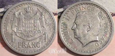 Монако 1 франк 1943 года, KM# 120, a141-076