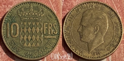 Монако 10 франков 1951 года, KM# 130, 161q-045 ♛