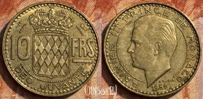 Монако 10 франков 1951 года, KM# 130, 283s-007 ♛