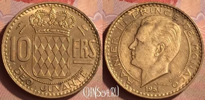 Монако 10 франков 1951 года, KM# 130, 433-117