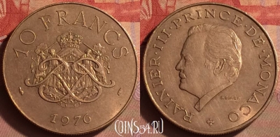 Монако 10 франков 1976 года, редкая, KM# 154, 433-080 ♛