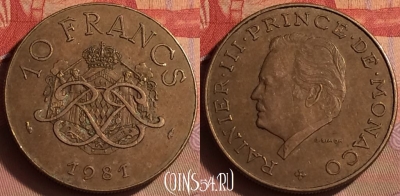 Монако 10 франков 1981 года, KM# 154, 433-079