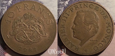Монако 10 франков 1981 года, KM# 154, a091-058