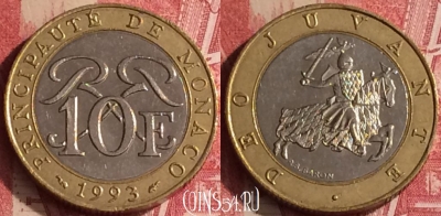 Монако 10 франков 1993 года, KM# 163, 454o-005 ♛