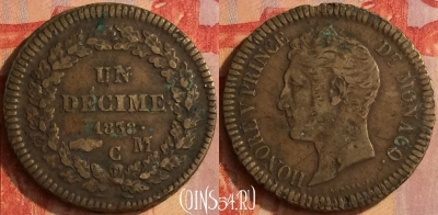 Монако 10 сантимов 1838 года, KM# 97a, 189o-026