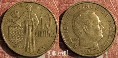 Монако 10 сантимов 1962 года, KM# 142, 121s-032 ♛