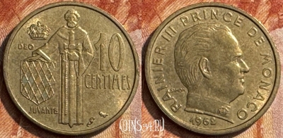 Монако 10 сантимов 1962 года, KM# 142, 283s-042 ♛