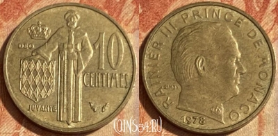 Монако 10 сантимов 1978 года, KM# 142, 463q-586 ♛