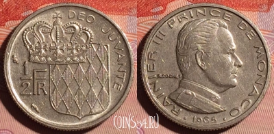 Монако 1/2 франка 1965 года, KM# 145, 122b-093