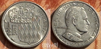 Монако 1/2 франка 1965 года, KM# 145, 276s-043 ♛