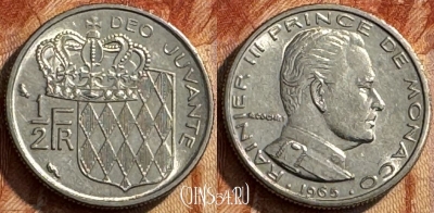 Монако 1/2 франка 1965 года, KM# 145, 278s-069
