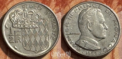 Монако 1/2 франка 1965 года, KM# 145, 278s-136
