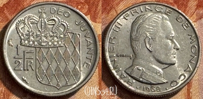 Монако 1/2 франка 1968 года, KM# 145, 276s-133