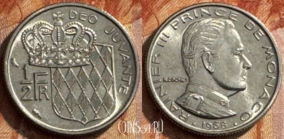 Монако 1/2 франка 1968 года, KM# 145, 277s-142 ♛