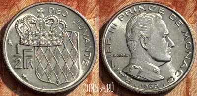 Монако 1/2 франка 1968 года, KM# 145, 279s-028