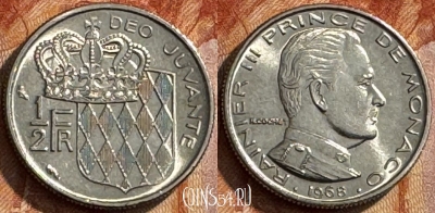 Монако 1/2 франка 1968 года, KM# 145, 279s-141 ♛